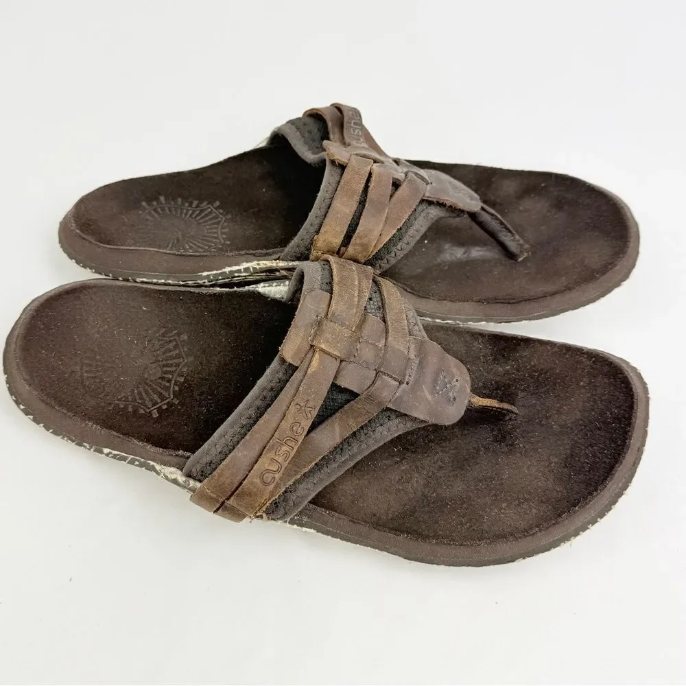 Cushe MANUKA Brown Leather Woven Upper Thong Toe Slip on Flipflop Sandals